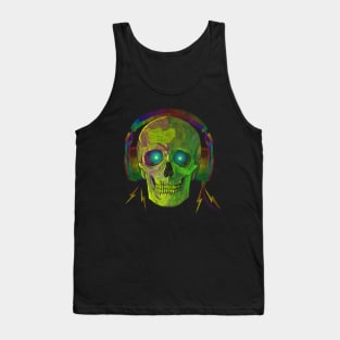 SKULL WITH HEADPHONES NEON GREEN Tank Top